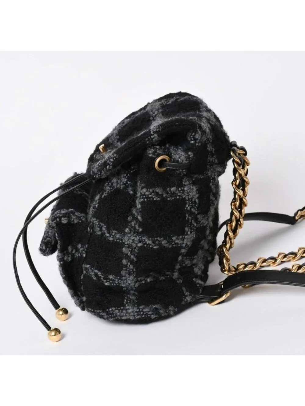 Chanel Tweed Dumas Backpack Base CC Logo Black Gray